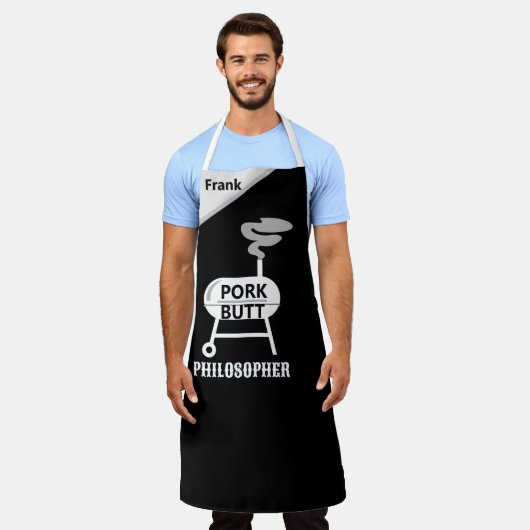 "Pork Butt Philosopher" Apron - BBQ Wisdom Schort (Gedragen)