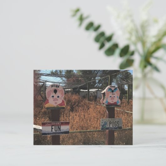 Pork Chop, Fun Pigs, Idaho Funny Signs Briefkaart (Staand voorkant)