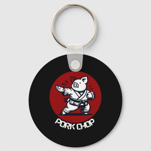 Pork Chop Karate Pig Funny Pun Martial Arts Sleutelhanger (Voorkant)