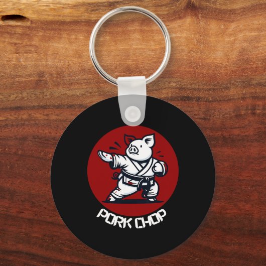 Pork Chop Karate Pig Funny Pun Martial Arts Sleutelhanger (Voorkant)