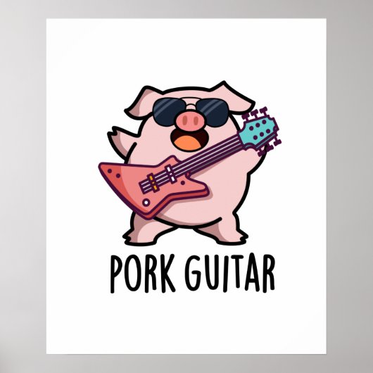 Pork Guitar Funny Rock Guitar Pig Pun Poster (Voorkant)