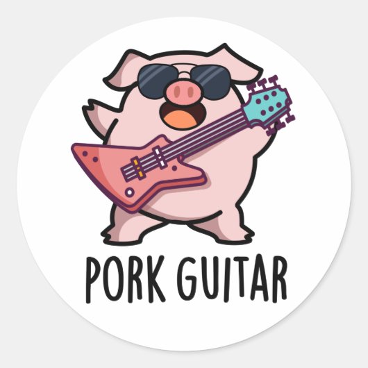 Pork Guitar Funny Rock Guitar Pig Pun Ronde Sticker (Voorkant)