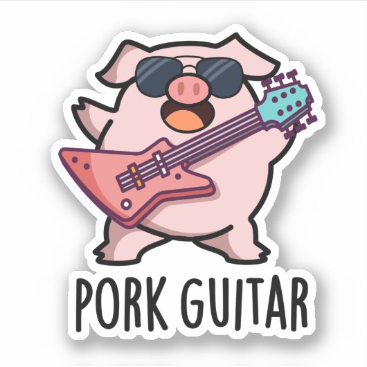 Pork Guitar Funny Rock Guitar Pig Pun Sticker (Voorkant)