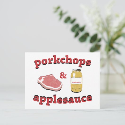 porkchops en appelmoes briefkaart (Staand voorkant)