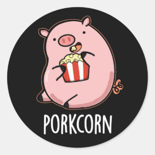 Porkcorn Funny Popcorn Pun Dark BG Ronde Sticker