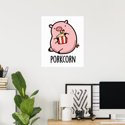 Porkcorn Funny Popcorn Pun Poster (Thuiskantoor)