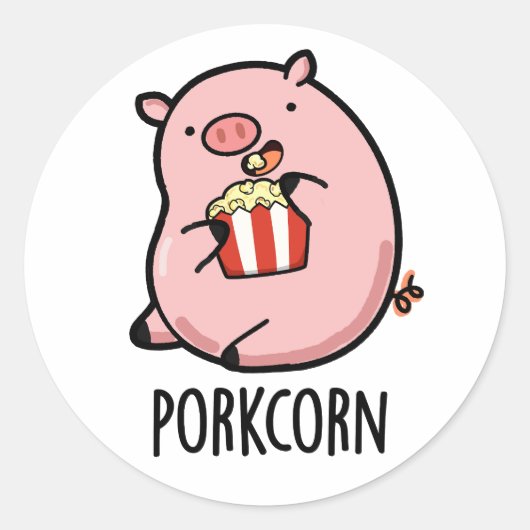 Porkcorn Funny Popcorn Pun Ronde Sticker (Voorkant)