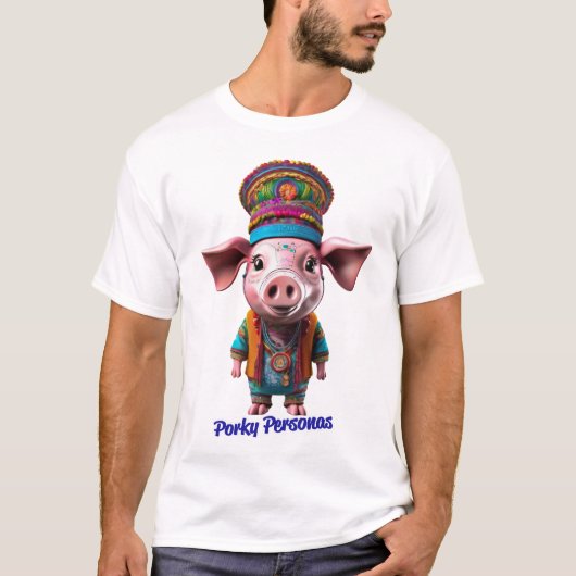 Porky Personas grappige Varken karakters. Hippie T-shirt (Voorkant)