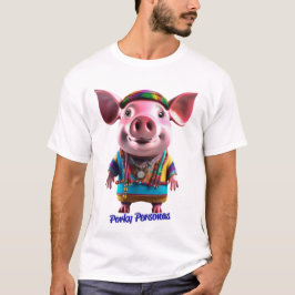 Porky Personas grappige Varken karakters. Hippie T-shirt
