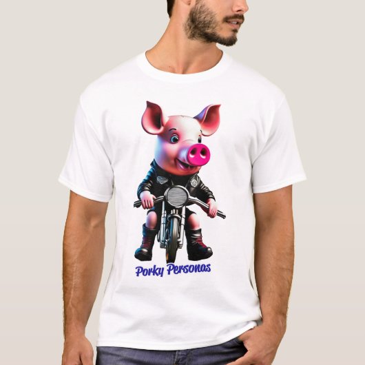 Porky Personas grappige Varken karakters. motorrij T-shirt (Voorkant)