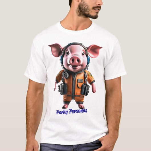 Porky Personas grappige Varken karakters. piloot T-shirt (Voorkant)