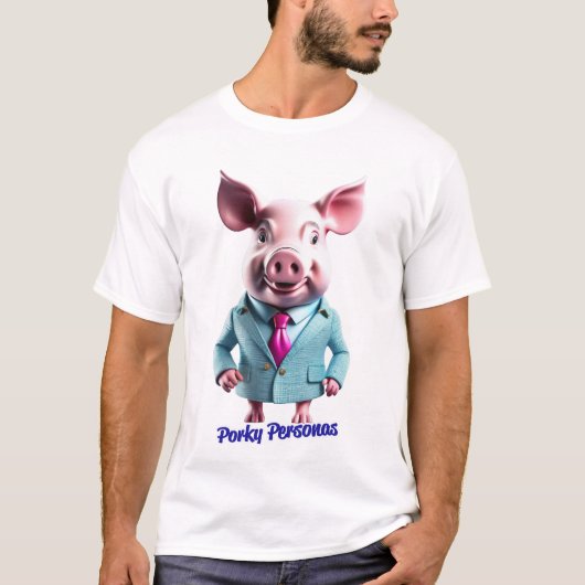 Porky Personas grappige Varken karakters T-shirt (Voorkant)