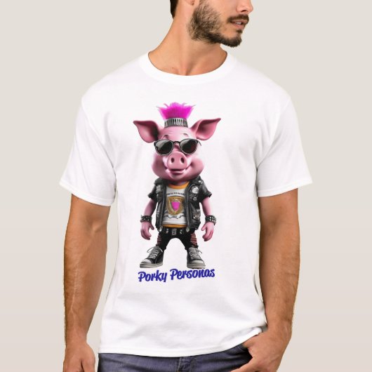 Porky Personas grappige Varken karakters T-shirt (Voorkant)
