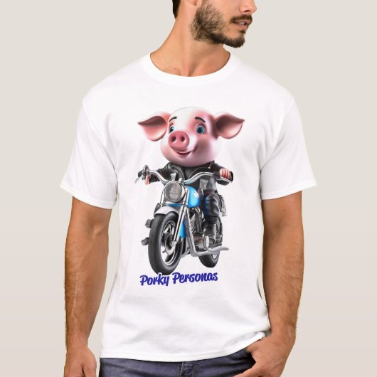 Porky Personas grappige varkens personages. motorr T-shirt (Voorkant)