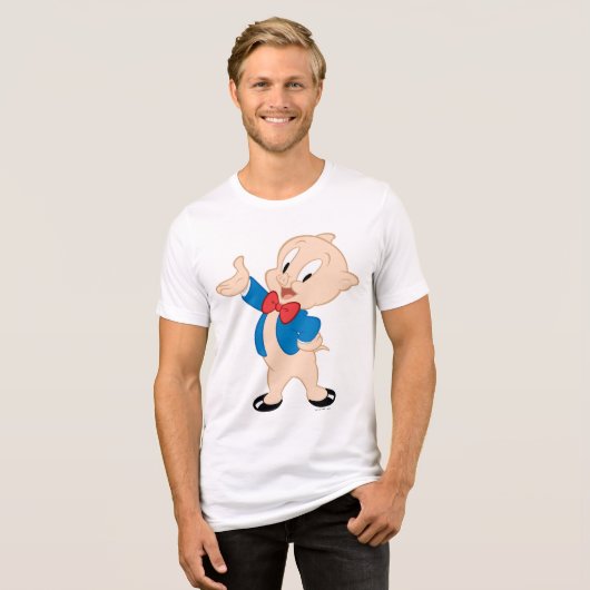 Porky Pig | Klassieke post Tri-Blend Shirt (Voorkant volledig)
