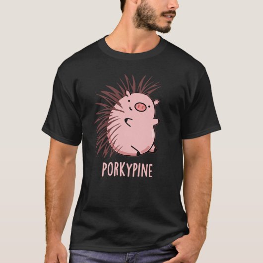 Porky-pine Grappige Porcupine Varken Pun Donker BG T-shirt (Voorkant)