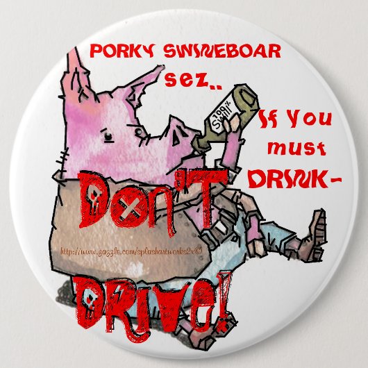 "PORKY SWINEBOAR" RONDE BUTTON 6,0 CM (Voorkant)