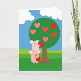 Porky Valentijn en Love Tree wenskaart Feestdagen Kaart