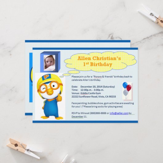 Pororo Birthday Kaart (Voorkant / Achterkant in situ)