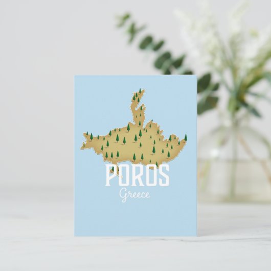 Poros Greek Map geïllustreerde reisposter Briefkaart (Staand voorkant)