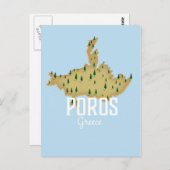 Poros Greek Map geïllustreerde reisposter Briefkaart (Voorkant / Achterkant)