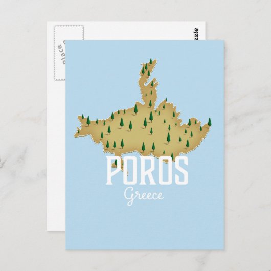 Poros Greek Map geïllustreerde reisposter Briefkaart (Voorkant / Achterkant)