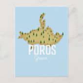 Poros Greek Map geïllustreerde reisposter Briefkaart (Voorkant)