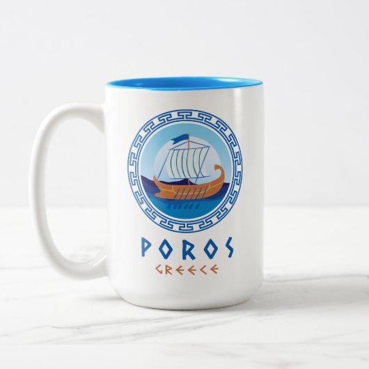Poros, Griekenland Grieks scheepsontwerp Tweekleurige Koffiemok (Links)