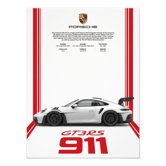 Porsche 911 GT3 RS Specificaties Poster (Voorkant)