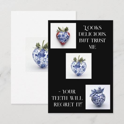 Porselein Aardbei Flat Dank u kaart (Voorkant / Achterkant)