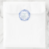Porselein Blauw Bloem Bruiloft   Ronde Sticker (Tas)