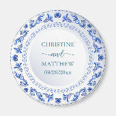 Porselein Blauw Bloemen Huwelijksgunst Magneet (Voorkant)