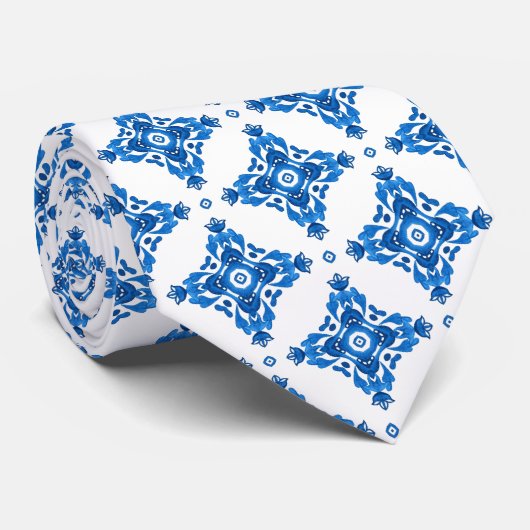 Porselein Blauwe Mozaïek Stropdas (Opgerold)