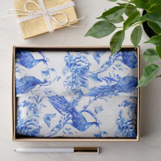 Porselein Blauwe Peacocks Decoupage Tissuepapier (Geschenk)