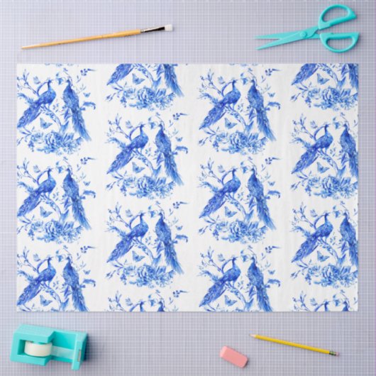 Porselein Blauwe Peacocks Decoupage Tissuepapier (Craft)