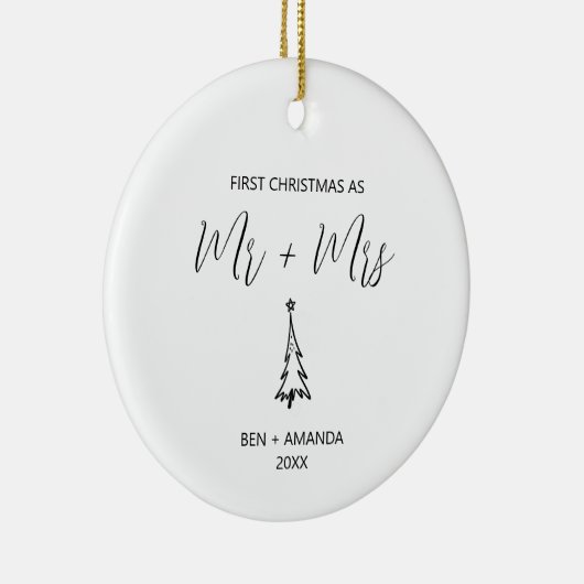 Porselein Eerste Kerstmis als Mr en Mrs Keramisch Ornament (Rechts)