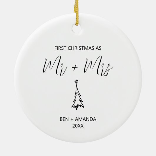 Porselein Eerste Kerstmis als Mr en Mrs Keramisch Ornament (Achterkant)