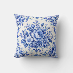 Porselein Elegantie Blauw Bloemmotief Kussen