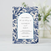 Porselein Elegantie: Blauwe Bloemen bruiloft uitno Kaart (Staand voorkant)