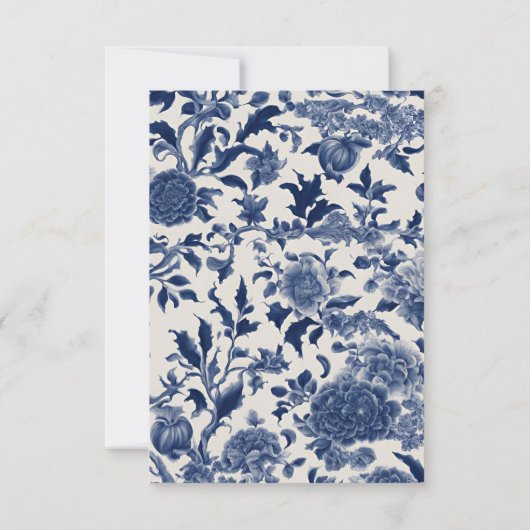 Porselein Elegantie: Blauwe Bloemen bruiloft uitno Kaart (Achterkant)