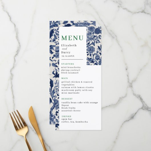 Porselein Elegantie Bloementuin Trouwen Menu (Voorkant / Achterkant in situ)