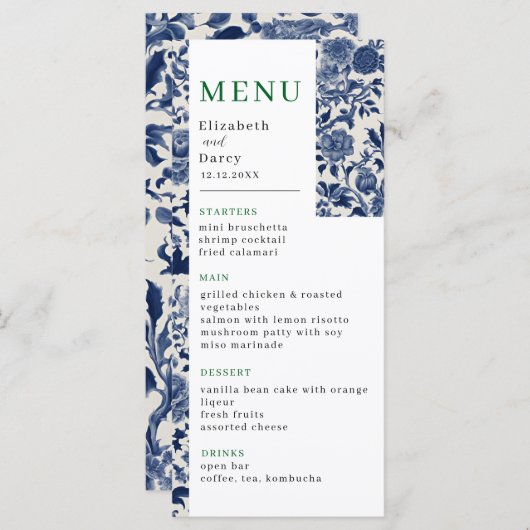 Porselein Elegantie Bloementuin Trouwen Menu (Voorkant / Achterkant)