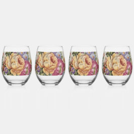 Porselein-geïnspireerde bloemige wijnglazen zonder wijnglas zonder voet