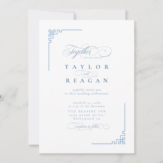 Porselein-geïnspireerde Chinoiserie bruiloft ID109 Kaart (Voorkant)