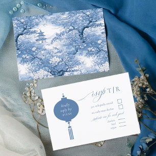 Porselein-geïnspireerde Chinoiserie bruiloft ID109 RSVP Kaartje