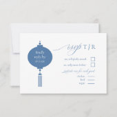 Porselein-geïnspireerde Chinoiserie bruiloft ID109 RSVP Kaartje (Voorkant)