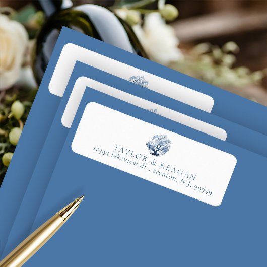 Porselein-geïnspireerde Chinoiserie Tree Motif ID1 Etiket