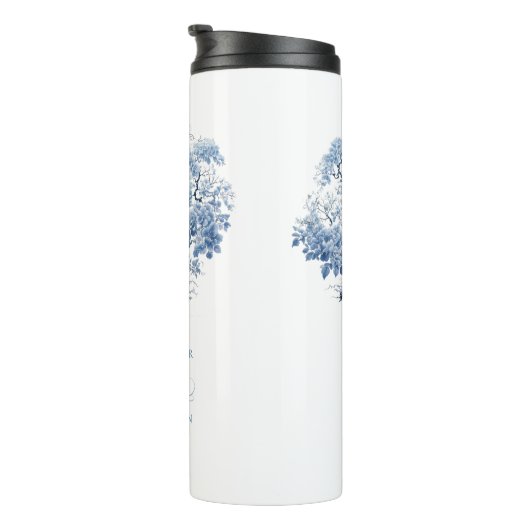 Porselein-geïnspireerde Chinoiserie Tree Motif ID1 Thermosbeker (Geroteerd rechts)