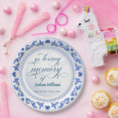 Porseleinen blauwe bloemen begrafenis papieren bordje (Feest)