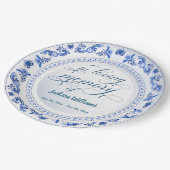 Porseleinen blauwe bloemen begrafenis papieren bordje (Gekanteld)